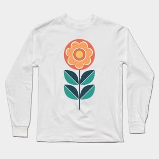 Retro Geometric Flower 5 in Yellow, Orange and Teal Long Sleeve T-Shirt